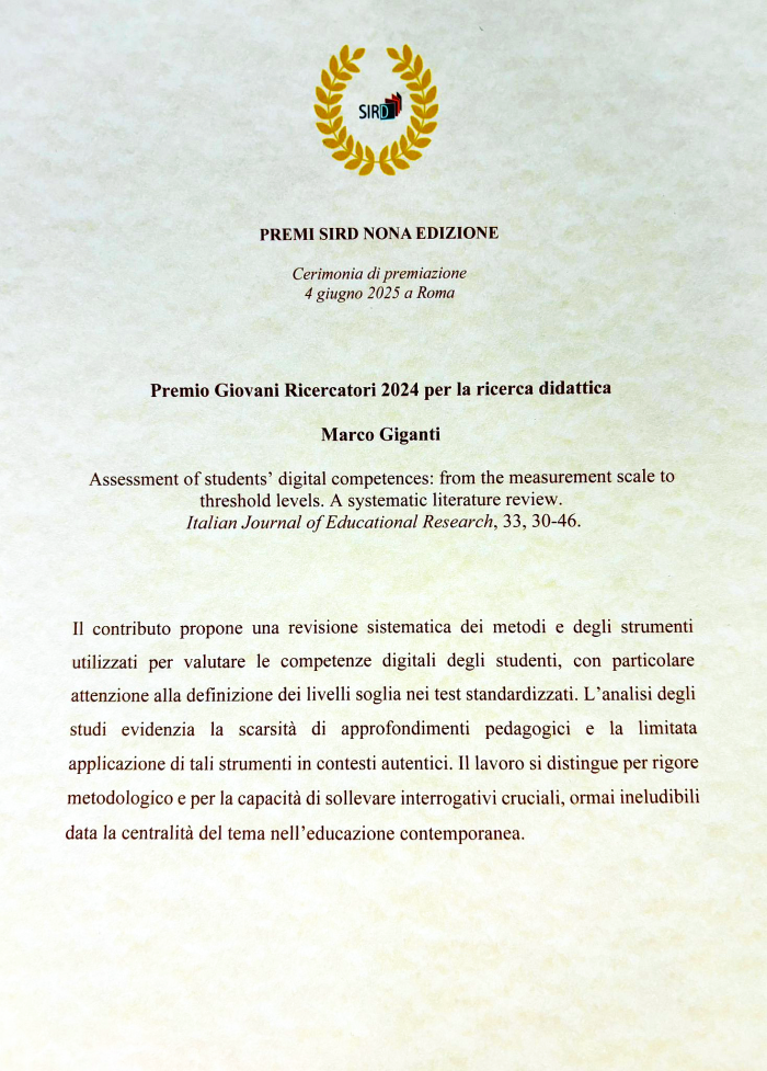 SIRD - Premio Giovani Ricercatori 2024 Marco Giganti